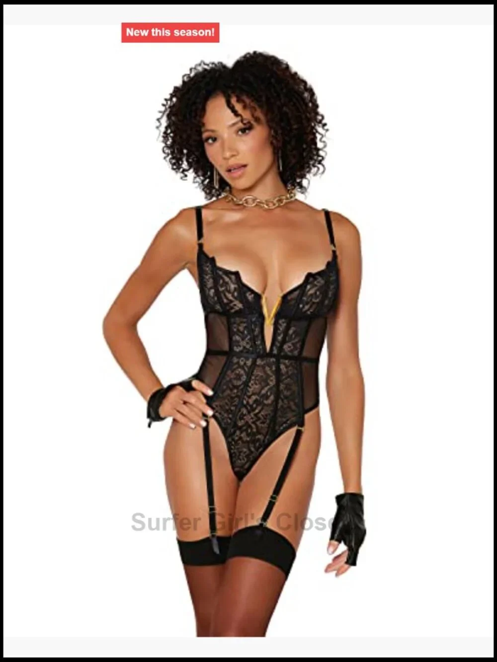 Stretch Lace Fishnet Garter Teddy Wired Cups Boning Adjustable Straps